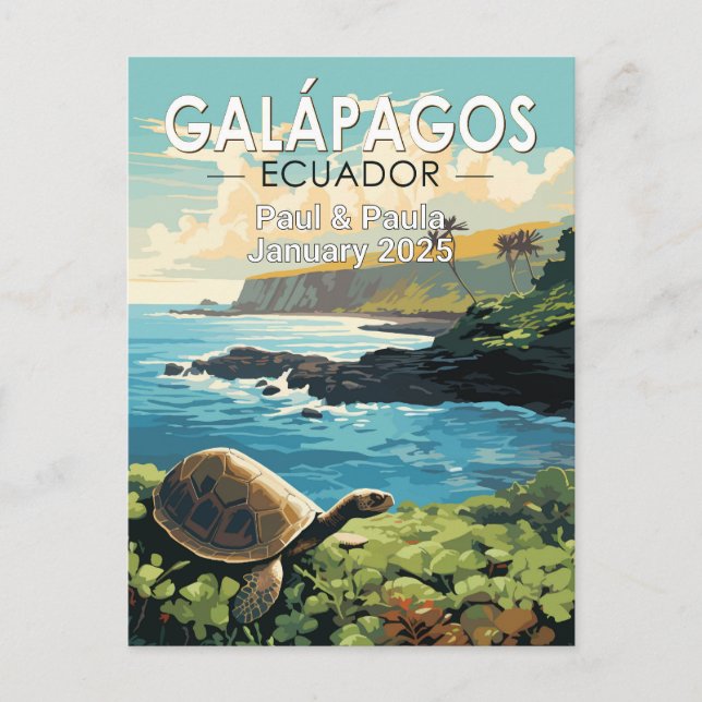 Galapagosöarna Giant Tortoise Travel Art Anpassnin Vykort (Framsida)