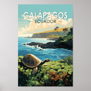 Galapagosöarna Giant Tortoise Travel Art Retro Poster