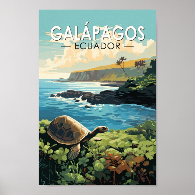 Galapagosöarna Giant Tortoise Travel Art Retro Poster (Framsidan)
