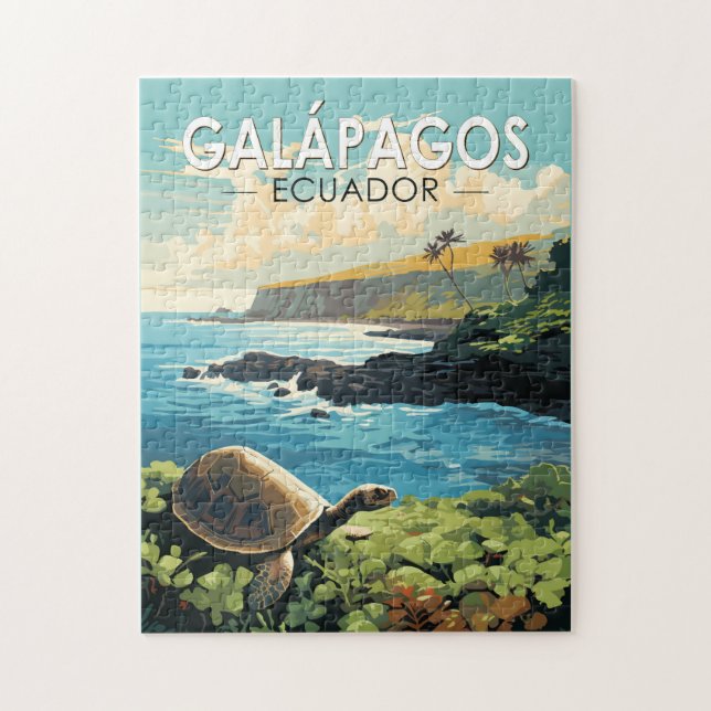 Galapagosöarna Giant Tortoise Travel Art Retro Pussel (Vertikal)