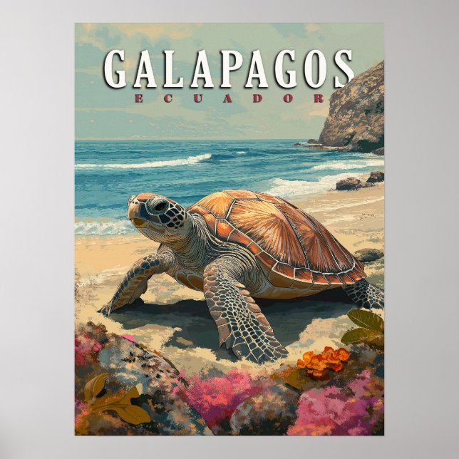 Galapagosöarna Giant Tortoise Travel Poster (Framsidan)