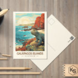 Galapagosöarna Travel Art Vintage Vykort<br><div class="desc">Galápagos-öarna i en vektorkonst stil. Galápagosöarna är en vulkanisk skärgård i Stilla havet. Det anses vara en av världens främsta destinationer för att titta på vilda djur.</div>