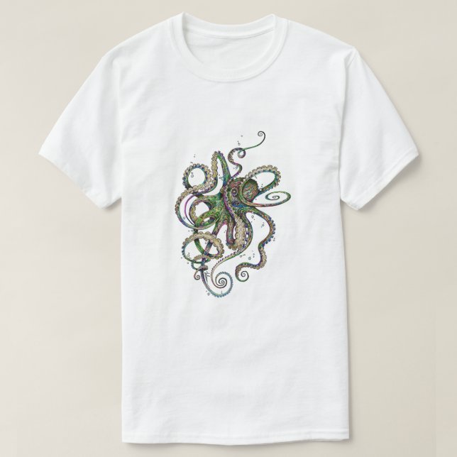 GALASHOP Octopsychedelia Vit Grafisk Bläckfisk Top T Shirt (Design framsida)