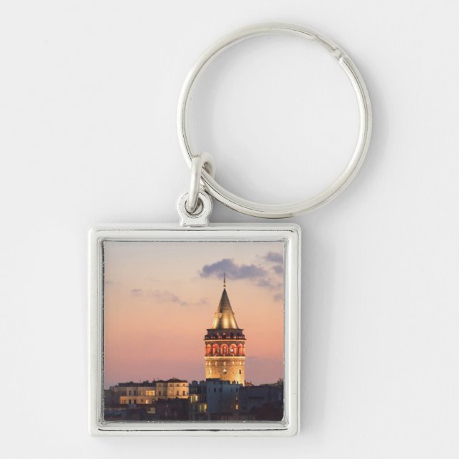 Galata-tornet, Istanbul Fyrkantig Silverfärgad Nyckelring (Framsidan)