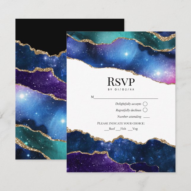 Galax Agat Falskt Glitter Celestiala Bröllop OSA Kort (Fram/baksida)