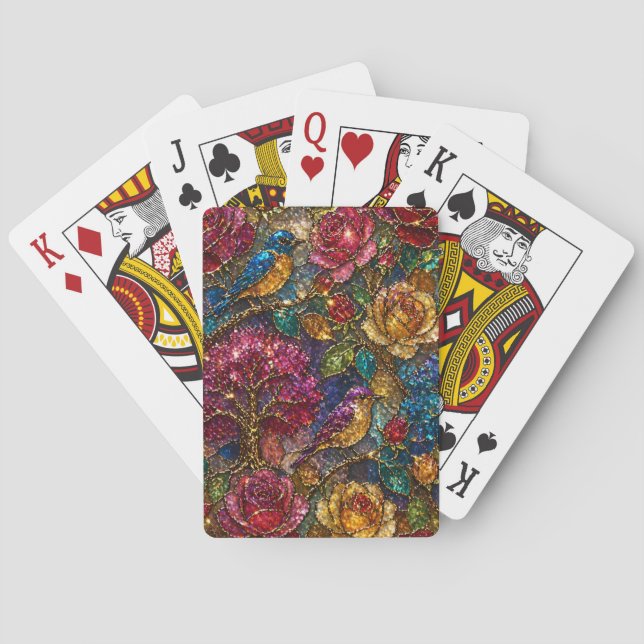 Galax Blommiga Fågelmönster Casinokort (Baksidan)