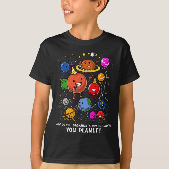 Galax för astronomi för utrymmepartyplanet kosmisk t shirt (Framsida)