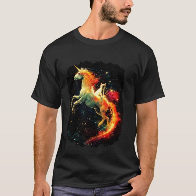 Galax Katt Ridande Enhörning 1 T Shirt (Framsida)