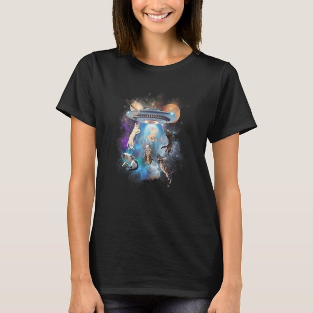 Galax Katt Universumplaneter Galaxmeme Rymdmeowlin T Shirt (Framsida)