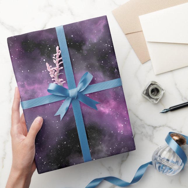 Galax Lila Nebula Svart Abstrakt Mönster Presentpapper (Gifting)