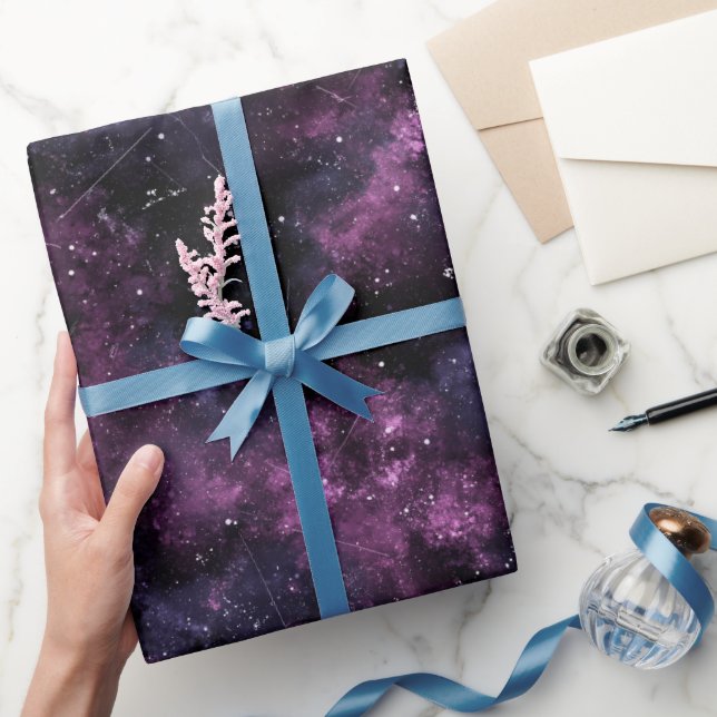 Galax Lila Nebulosa Svart Abstrakt Mönster Presentpapper (Gifting)