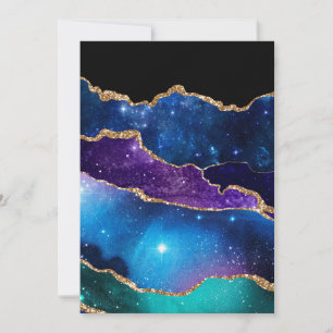 Galax Marmor Agat Blå Lila Guld Glitter Chic Tack Kort