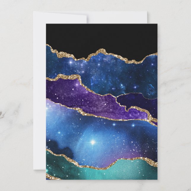 Galax Marmor Agat Blå Lila Guld Glitter Chic Tack Kort (Framsida)