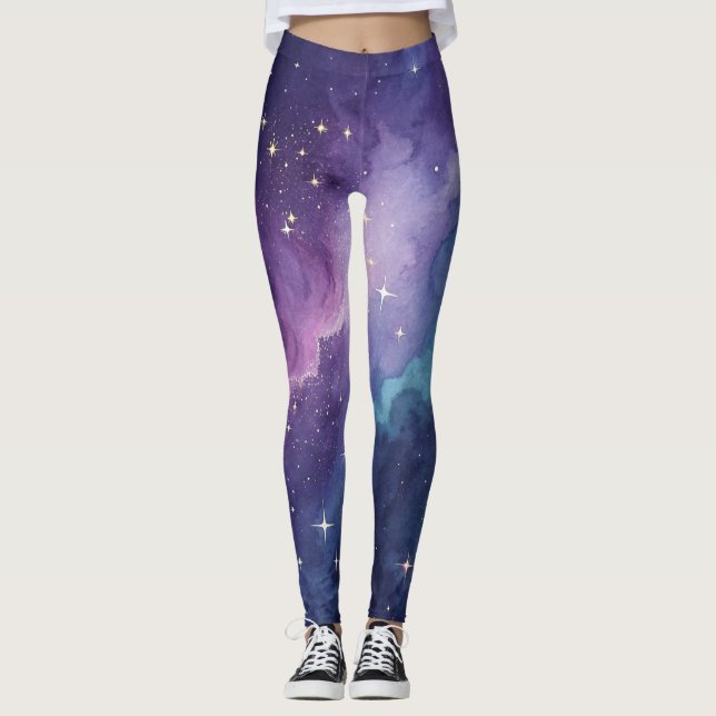 Galax Natt Himmel Stjärniga Leggings (Framsida)