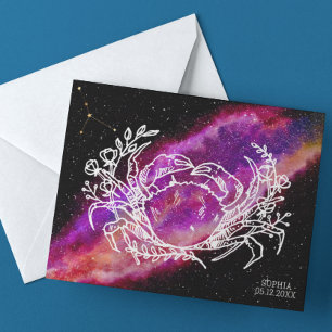Galax Rosa Kräftans Stjärnbild Zodiakens Tecken Vykort