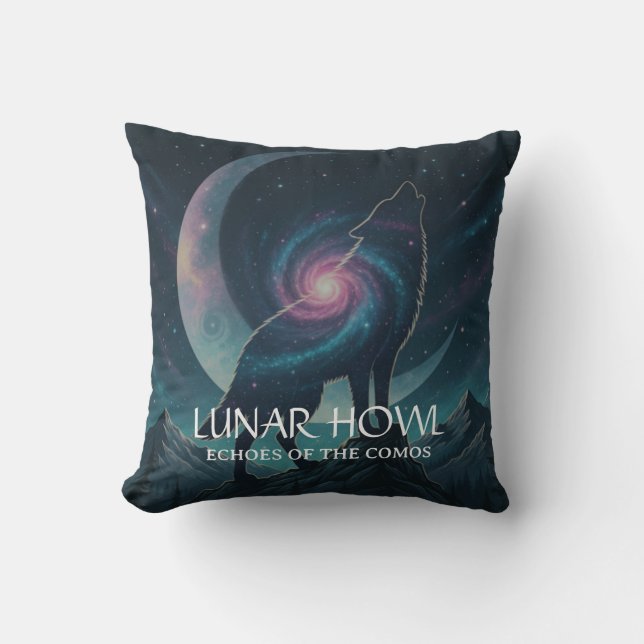 Galax Varg Siluett med Mystisk Nebula Måne Kudde (Framsida)