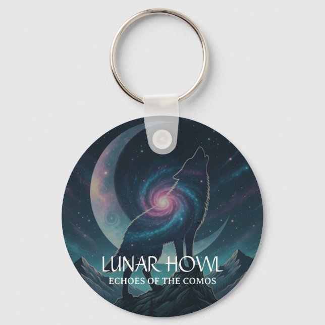 Galax Varg Siluett med Mystisk Nebula Måne Nyckelring (Framsida)