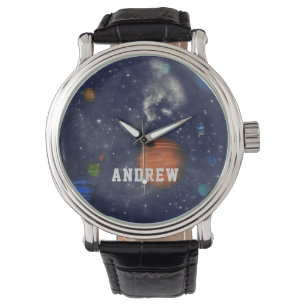 Galaxer med stjärnor och planeter i rymden armbandsur