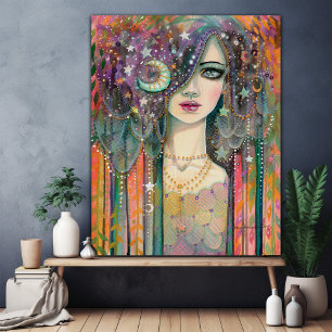 Galaxflicka Vacker Boho Zigenare Fantasykonst Kvin Poster