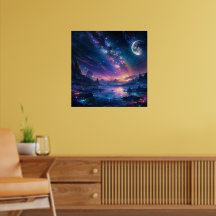 Galaxisk natt himmel, Fantasi sjö Vintergatan Lila
