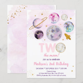 Galaxy 2: Födelsedag vid Måne Rosa Guld Rymden Inbjudningar