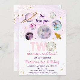 Galaxy 2: Födelsedag vid Måne Rosa Guld Rymden Inbjudningar