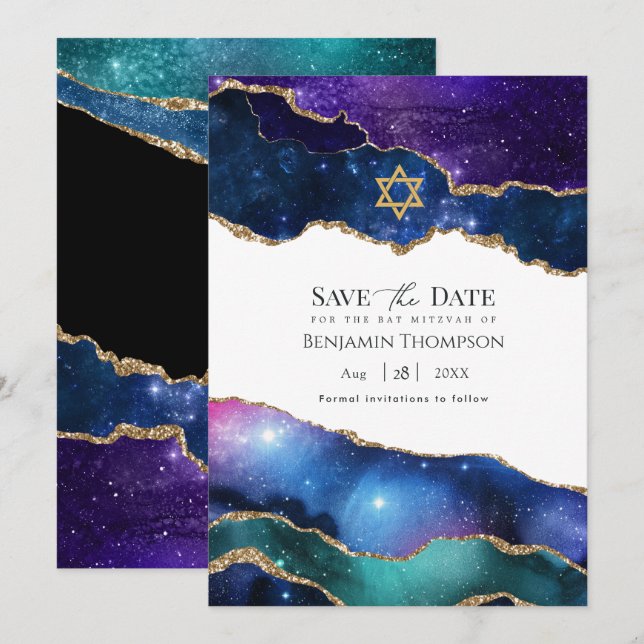 Galaxy Agate Bar/Bat Mitzvah Spara Datumet (Fram/baksida)