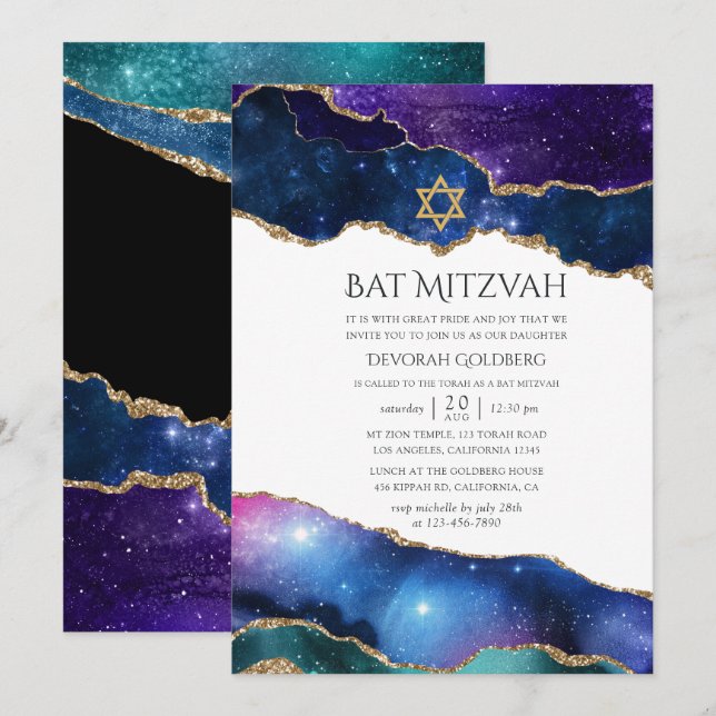 Galaxy Agate Bar Mitzvah Inbjudningar (Fram/baksida)
