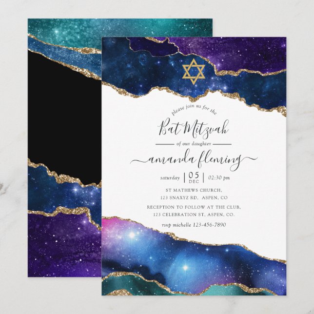 Galaxy Agate Bar Mitzvah Inbjudningar (Fram/baksida)