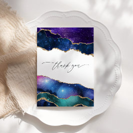 Galaxy Agate Falskt Glitter Celestialt Bröllops Fo Tack Kort