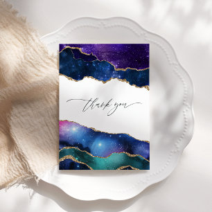 Galaxy Agate Falskt Glitter Celestialt Bröllops Fo Tack Kort