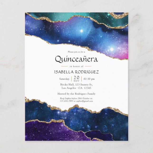 Galaxy Agate Quinceañera-inbjudan Flygblad (Framsidan)