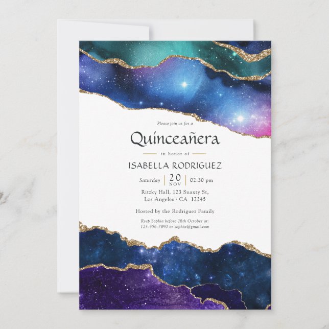 Galaxy Agate Quinceañera Inbjudningar (Framsida)