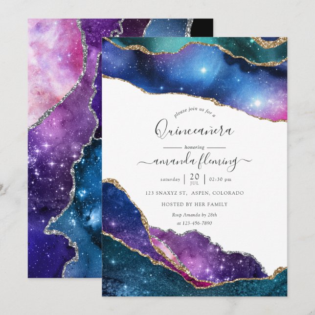 Galaxy Agate Quinceañera Inbjudningar (Fram/baksida)