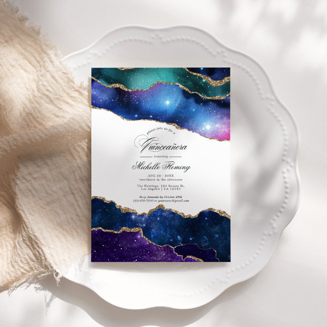 Galaxy Agate Quinceañera Photo Inbjudningar (Galaxy Agate Quinceañera Photo Invitation)