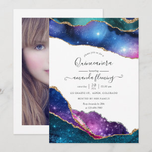 Galaxy Agate Quinceañera Photo Inbjudningar