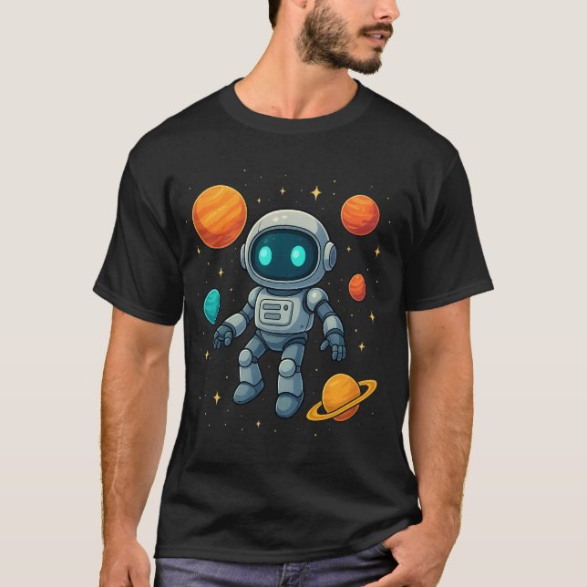 Galaxy AI Robot Explorer! Futuristisk rymdteknik & T Shirt (Framsida)