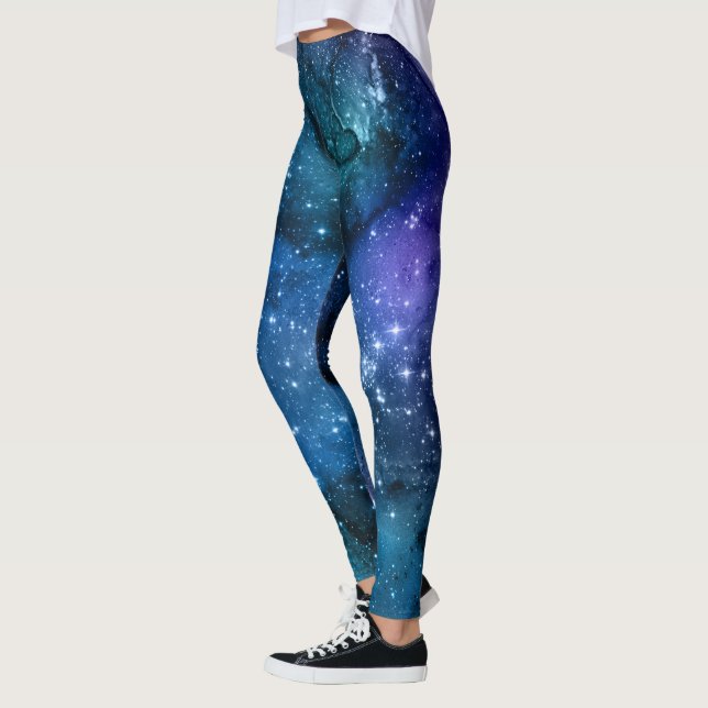 Galaxy Älskare Starry Space Blå himmel White Spark Leggings (Vänster)