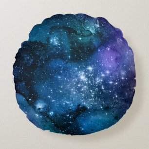 Galaxy Älskare Starry Space Blå himmel White Spark Rund Kudde