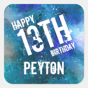 Galaxy Aqua Blue Watercolor Personlig Birthday Fyrkantigt Klistermärke