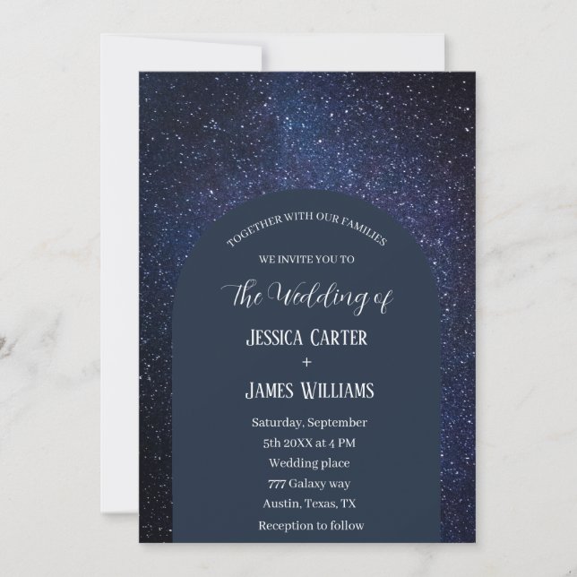 Galaxy Arch Navy Celestial Starry Night Bröllop Inbjudningar (Framsida)