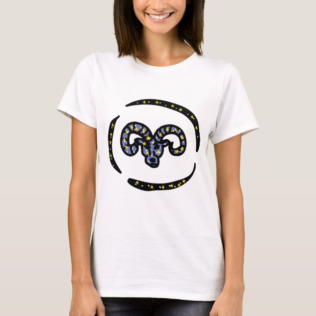 Galaxy Aries Ram T‑Shirt – Bold Zodiac Sign Tee  (Framsida)