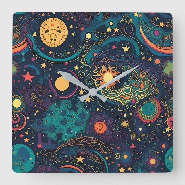 Galaxy Art Wall Clock Fyrkantig Klocka (Framsida)
