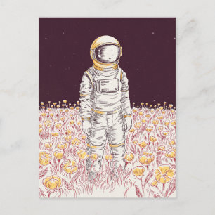 Galaxy Astronaut Rymdutforskare fält av blommor Vykort