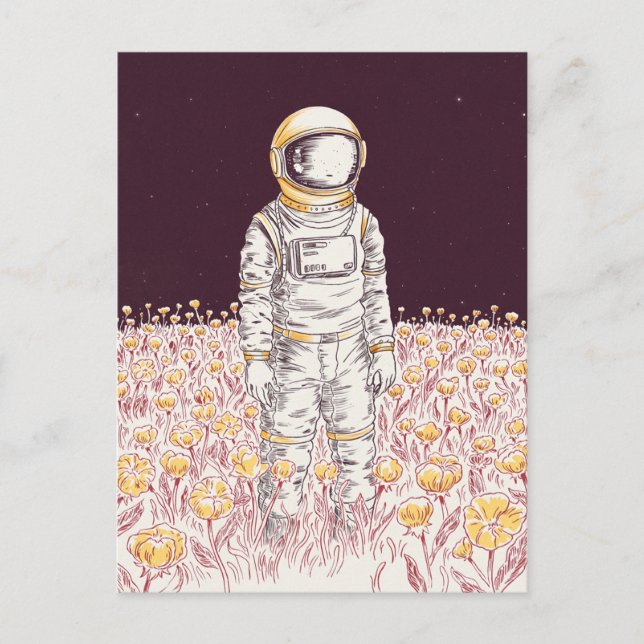 Galaxy Astronaut Rymdutforskare fält av blommor   Vykort (Framsida)