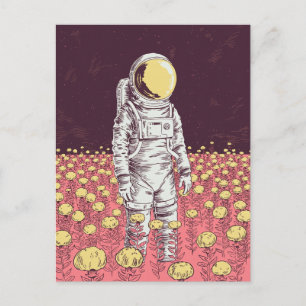 Galaxy Astronaut Rymdutforskare fält med blommor Vykort
