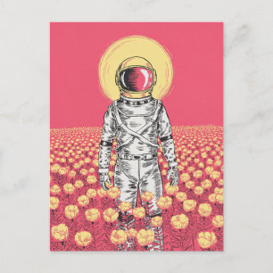 Galaxy Astronaut Space Explorer fält av blommor Vykort