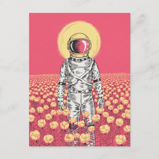 Galaxy Astronaut Space Explorer fält av blommor Vykort (Framsida)