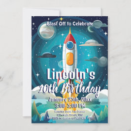 Galaxy Astronaut Space Shuttle Rocketship Birthday Inbjudningar