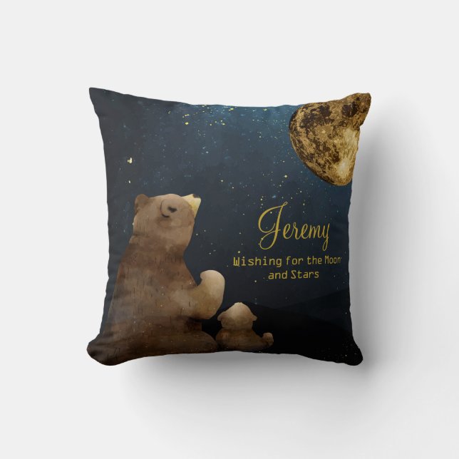 Galaxy Bear Måne & Stars Glitter Monogrammed Cute Kudde (Framsida)